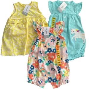 Carter's Baby Girls Yellow Dress and Floral Romper Set Size 6 month’s NWT